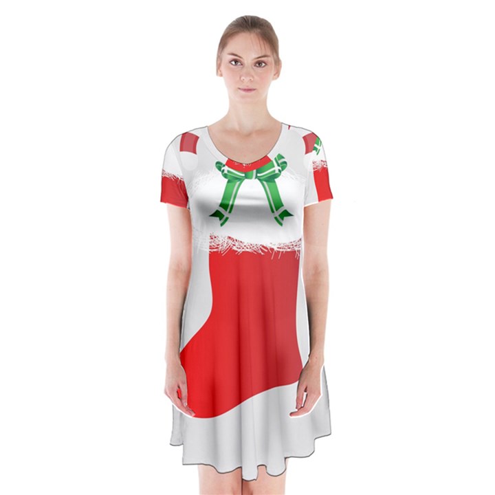 Christmas Stocking Short Sleeve V-neck Flare Dress