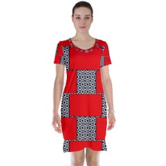 Black And White Red Patterns Short Sleeve Nightdress