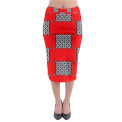Black And White Red Patterns Midi Pencil Skirt by Celenk