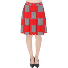 Black And White Red Patterns Velvet High Waist Skirt