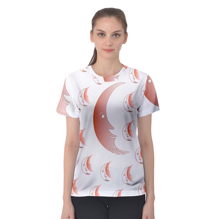 Moon Moonface Pattern Outlines Women s Sport Mesh Tee