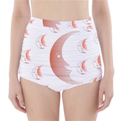 Moon Moonface Pattern Outlines High-waisted Bikini Bottoms by Celenk