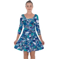 Abstract Background Blue Teal Quarter Sleeve Skater Dress