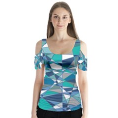 Abstract Background Blue Teal Butterfly Sleeve Cutout Tee 