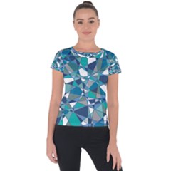 Abstract Background Blue Teal Short Sleeve Sports Top  by Celenk