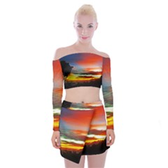 Sunset Mountain Indonesia Adventure Off Shoulder Top With Mini Skirt Set by Celenk