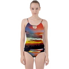 Sunset Mountain Indonesia Adventure Cut Out Top Tankini Set by Celenk