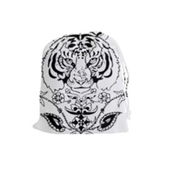 Tiger Animal Decoration Flower Drawstring Pouches (large)  by Celenk