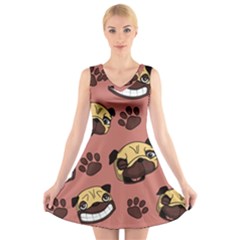 Happy Pugs V-neck Sleeveless Skater Dress