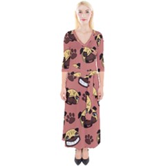 Happy Pugs Quarter Sleeve Wrap Maxi Dress