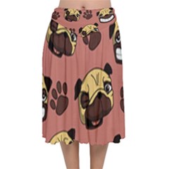 Happy Pugs Velvet Flared Midi Skirt