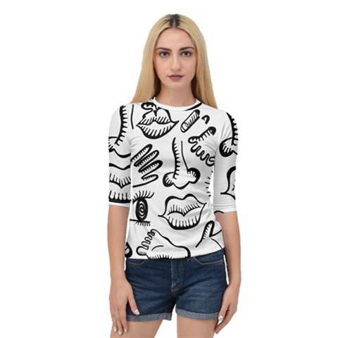 Anatomy Icons Shapes Ear Lips Quarter Sleeve Raglan Tee by Celenk