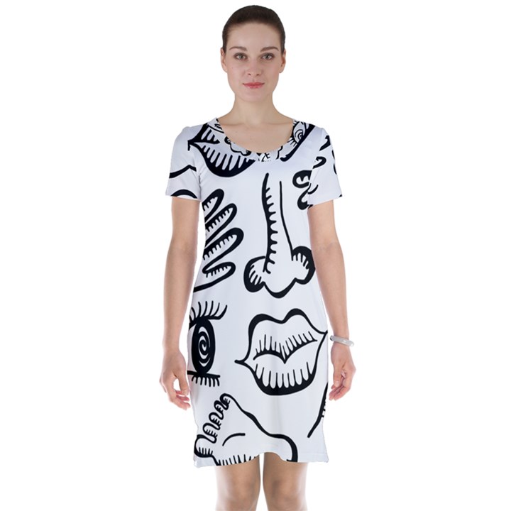 Anatomy Icons Shapes Ear Lips Short Sleeve Nightdress