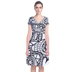 Seamless Tile Background Abstract Short Sleeve Front Wrap Dress