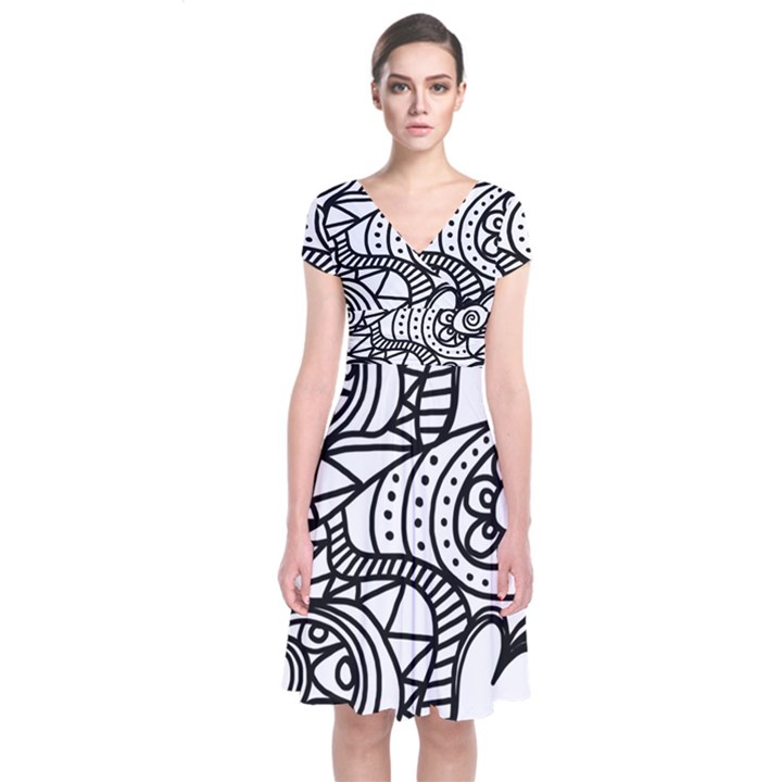 Seamless Tile Background Abstract Short Sleeve Front Wrap Dress