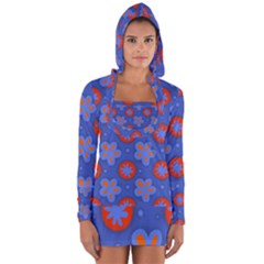 Seamless Tile Repeat Pattern Long Sleeve Hooded T-shirt