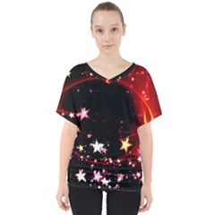 Circle Lines Wave Star Abstract V-neck Dolman Drape Top by Celenk