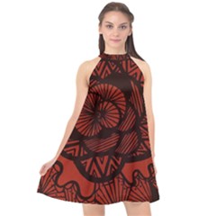 Background Abstract Red Black Halter Neckline Chiffon Dress  by Celenk