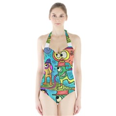 Painting Painted Ink Cartoon Halter Swimsuit by Celenk