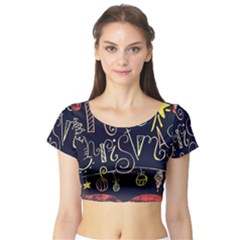 Chalk Chalkboard Board Frame Short Sleeve Crop Top by Celenk