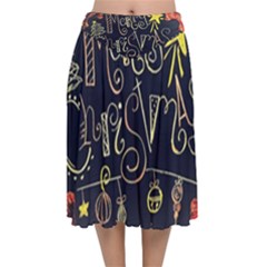 Chalk Chalkboard Board Frame Velvet Flared Midi Skirt