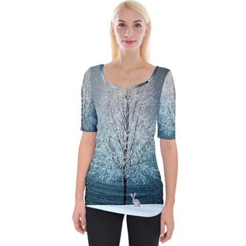 Winter Wintry Snow Snow Landscape Wide Neckline Tee by Celenk