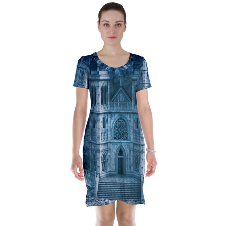 Church Stone Rock Building Short Sleeve Nightdress