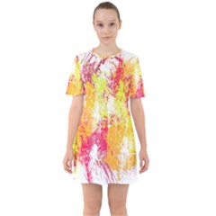 Painting Spray Brush Paint Sixties Short Sleeve Mini Dress by Celenk