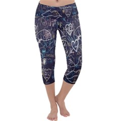 Graffiti Chalkboard Blackboard Love Capri Yoga Leggings by Celenk