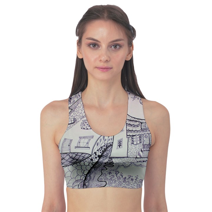 Doodle Drawing Texture Style Sports Bra