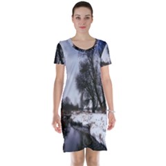 Winter Bach Wintry Snow Water Short Sleeve Nightdress