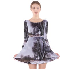 Winter Bach Wintry Snow Water Long Sleeve Velvet Skater Dress by Celenk