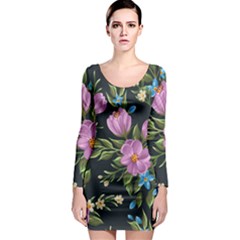 Beautiful Floral Pattern Long Sleeve Bodycon Dress