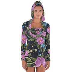 Beautiful Floral Pattern Long Sleeve Hooded T-shirt