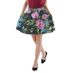 Beautiful Floral Pattern A-line Pocket Skirt