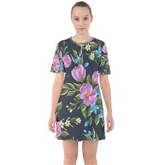 Beautiful Floral Pattern Sixties Short Sleeve Mini Dress