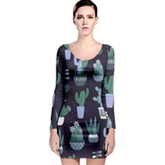 Cactus Pattern Long Sleeve Bodycon Dress