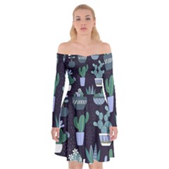 Cactus Pattern Off Shoulder Skater Dress