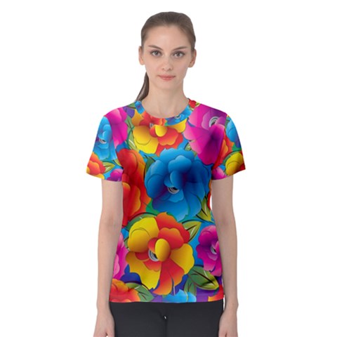 Neon Colored Floral Pattern Women s Sport Mesh Tee by allthingseveryone