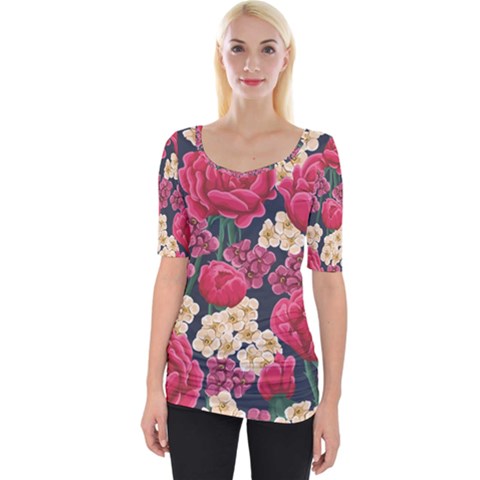 Pink Roses And Daisies Wide Neckline Tee by allthingseveryone