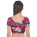 Pink Roses And Daisies Velvet Short Sleeve Crop Top  View2