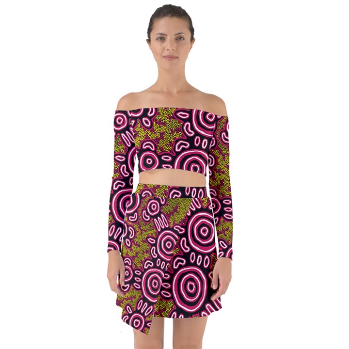 Aboriginal Art - You Belong Off Shoulder Top with Skirt Set