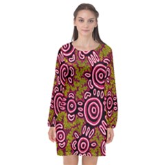 Aboriginal Art - You Belong Long Sleeve Chiffon Shift Dress 