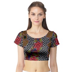 Aboriginal Art - Waterholes Short Sleeve Crop Top by hogartharts