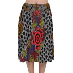 Aboriginal Art - Campsite Velvet Flared Midi Skirt