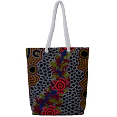 Aboriginal Art - Campsite Full Print Rope Handle Bag (small) by hogartharts