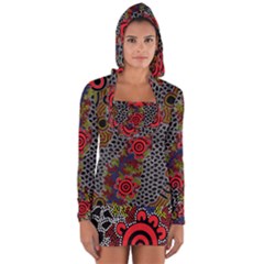 Aboriginal Art - Waterholes Long Sleeve Hooded T-shirt