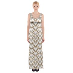 Art Deco,japanese Fan Pattern, Gold,white,vintage,chic,elegant,beautiful,shell Pattern, Modern,trendy Maxi Thigh Split Dress by NouveauDesign