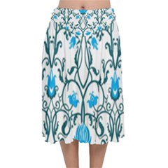 Art Nouveau, Art Deco, Floral,vintage,blue,green,white,beautiful,elegant,chic,modern,trendy,belle Époque Velvet Flared Midi Skirt by NouveauDesign