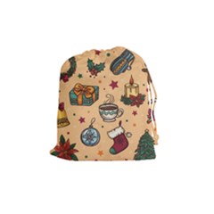 Cute Vintage Christmas Pattern Drawstring Pouches (medium)  by allthingseveryone